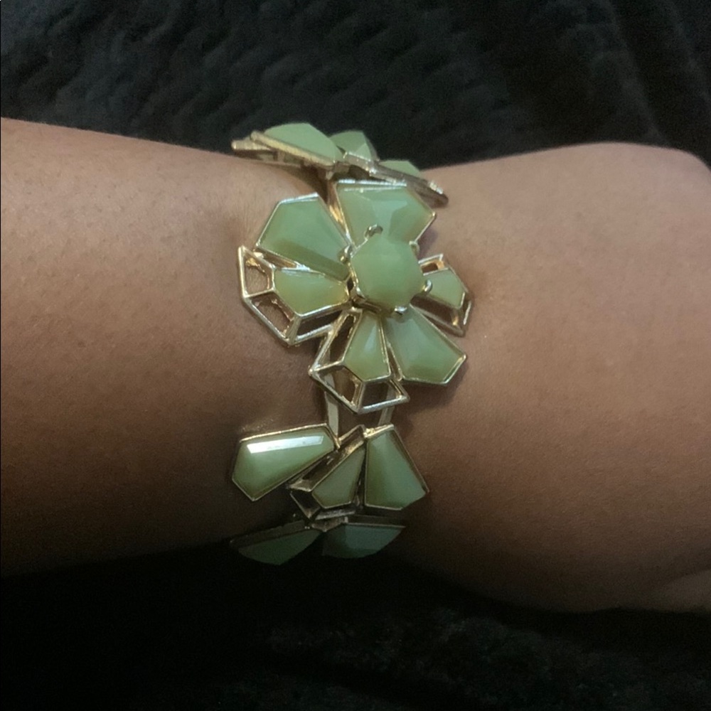 Elegant Gold and Green Floral Cuff Bracelet